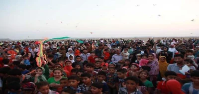 Colorful kites flying on Qeshm Geopark sky